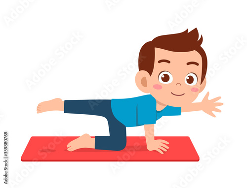 happy cute little kid boy and girl do yoga pose