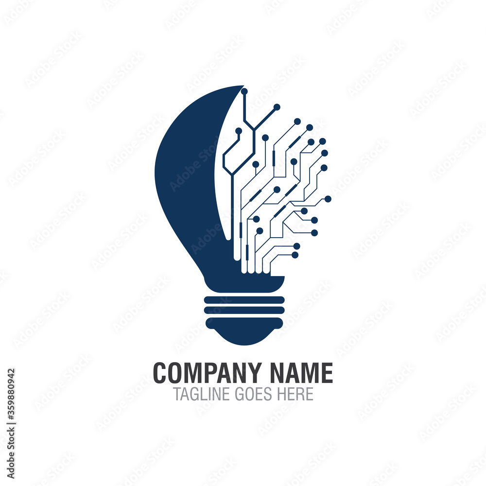 Bulb tech Circuit logo design, Electric light Technology icon Stock ...