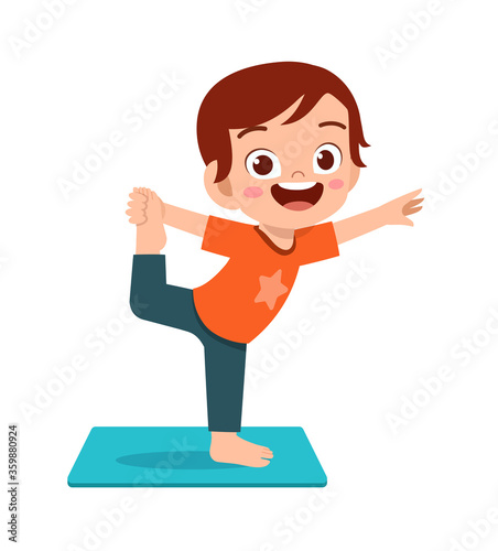 happy cute little kid boy and girl do yoga pose