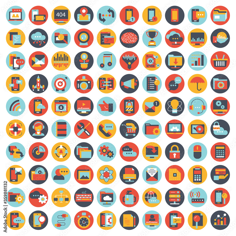 Business, management and technology icon set for websites and mobile applications. Flat vector illustration	
