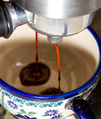 Preparation of balck coffee in the express coffee machine