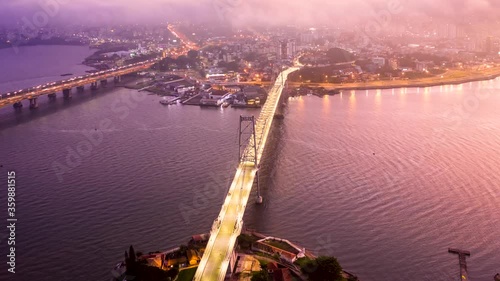 Hercilio Luz bridge at sunset, view from the top, Forianopolis, Santa Catarina, Brazil