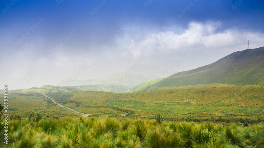 Pichincha, Ecuador September 18, 2017: Panoramic view at the Pichincha volcano, located just to the side of Quito, which wraps around its eastern slopes