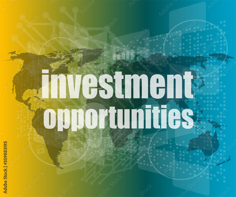 Business concept: words investment opportunities on digital screen, 3d