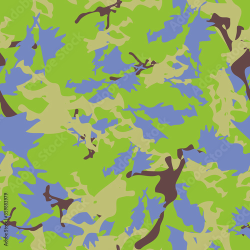 Forest camouflage of various shades of blue  green and brown colors