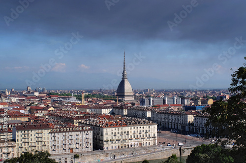 Turin landscape Mole antinelliana with smoke