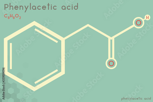 Large and detailed infographic of the molecule of Phenylacetic acid. photo