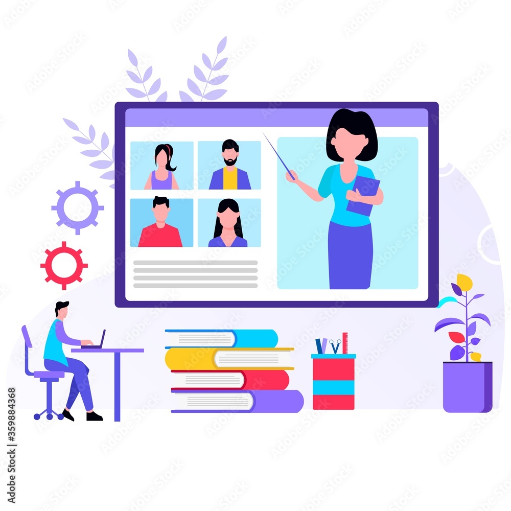 Illustration Vector Graphic of Video Conference. Social distancing during quarantine Illustration Vector Graphic of Video Conference. Social distancing during quarantine