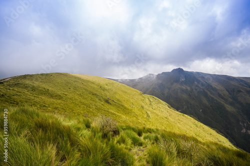 Pichincha, Ecuador September 18, 2017: Panoramic view at the Pichincha volcano, located just to the side of Quito, which wraps around its eastern slopes