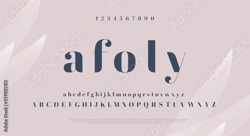 Elegant stylish font. Modern serif typeface. English alphabet. Set of letters - uppercase, lowercase and numbers. Vector illustration. photo