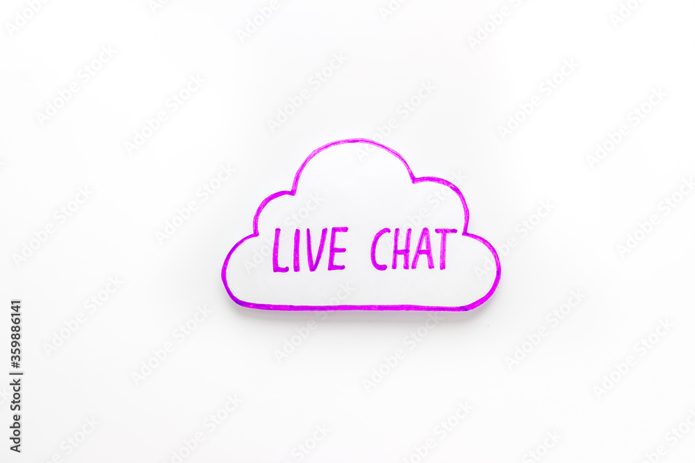 Live chat communication concept - words on white background top view Live chat communication concept - words on white background top view
