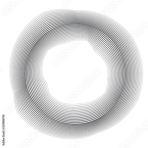 Flow Lines in Circle Form . Spiral Vector Illustration .Technology round Logo . Design element . Abstract Geometric shape . Striped border frame