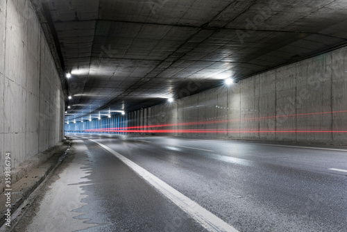 Highway tunnel. Interior of an urban tunnel without traffic. © resul