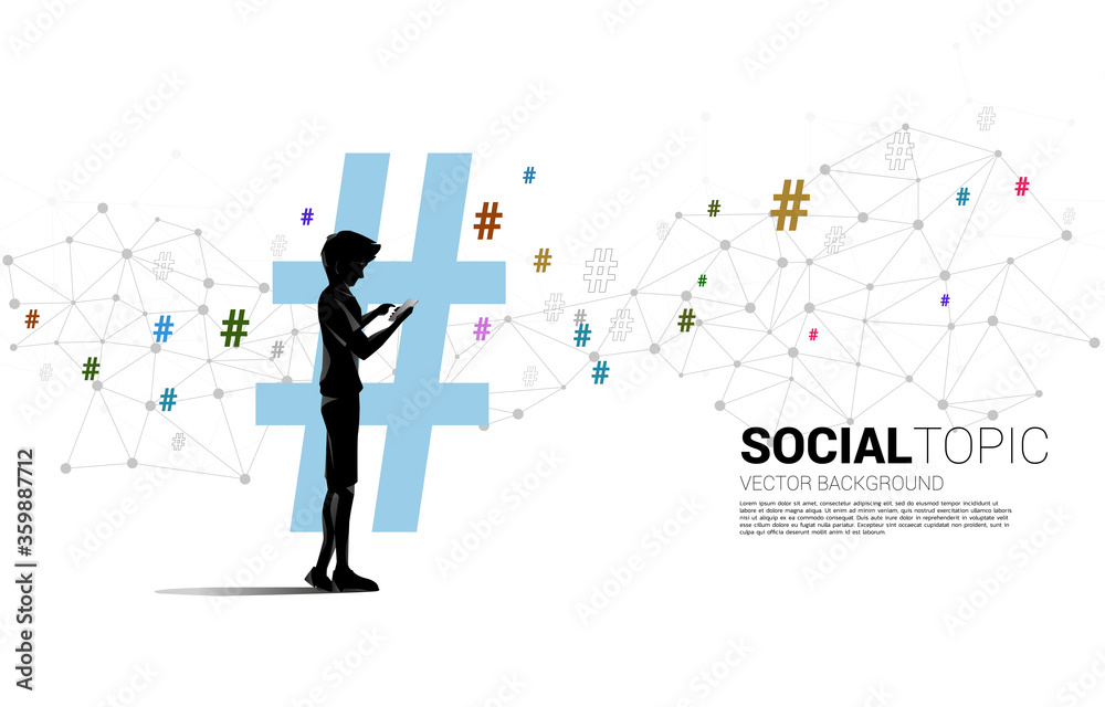 Silhouette of man use mobile phone and Hash tag . background concept for social topic and news. Silhouette of man use mobile phone and Hash tag . background concept for social topic and news.
