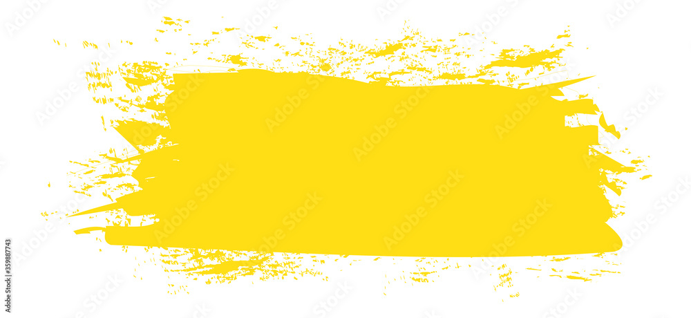 Obraz premium Yellow brush stroke isolated on white background. Trendy brush stroke for yellow ink paint, grunge backdrop, dirt banner, watercolor design and dirty texture. Brush stroke vector illustration