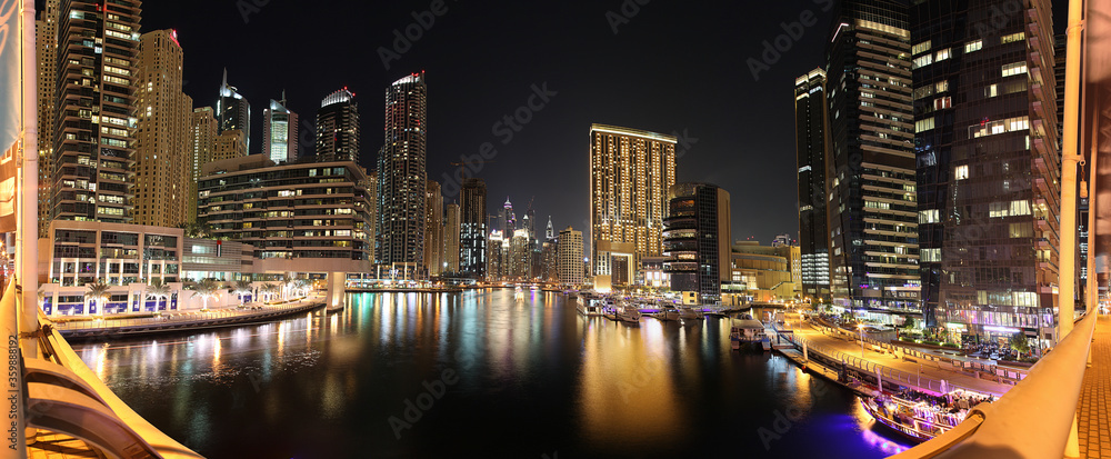 Picture of illuminated skyscrapers of Dubai marina Picture of illuminated skyscrapers of Dubai marina