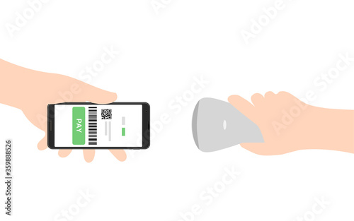 スマホ決済アプリで支払いをするキャッシュレスのイメージイラスト