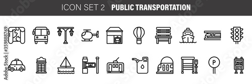 Public transport thin line icon set. Vector outline stroke.