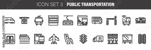 Public transport thin line icon set. Vector outline stroke.