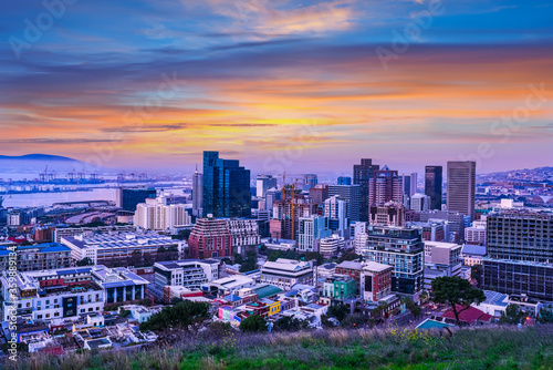 Cape Town City CBD skyline and golden clouds twilight