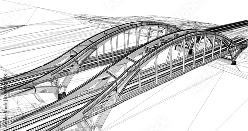 The BIM model of the railway bridges of wireframe view Fototapet