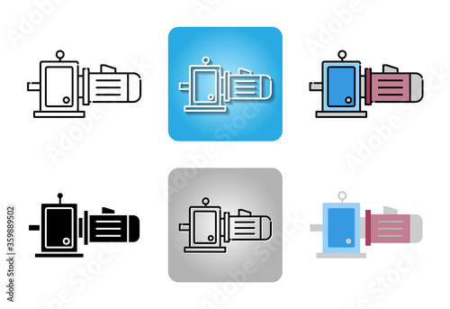 Electric motor and gear icon set isolated on white background for web design