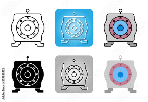 gear of electric motor and icon set isolated on white background for web design