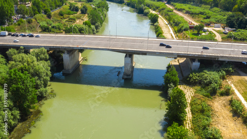 Photography Aerial view of Marconi Bridge, in Rome, Italy