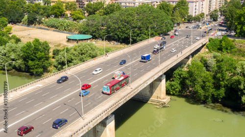 Canvas Print Aerial view of Marconi Bridge, in Rome, Italy