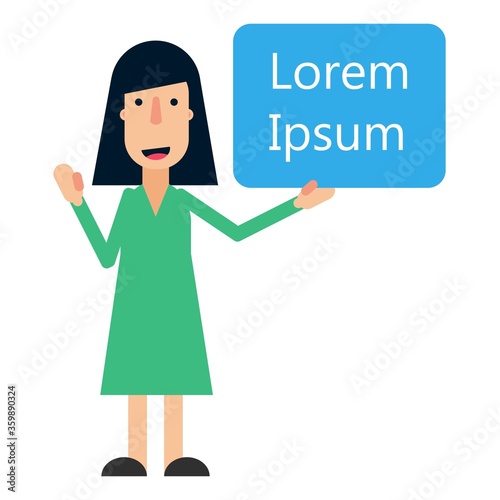 Happy smiling cartoon young woman showing blank advertising board vector