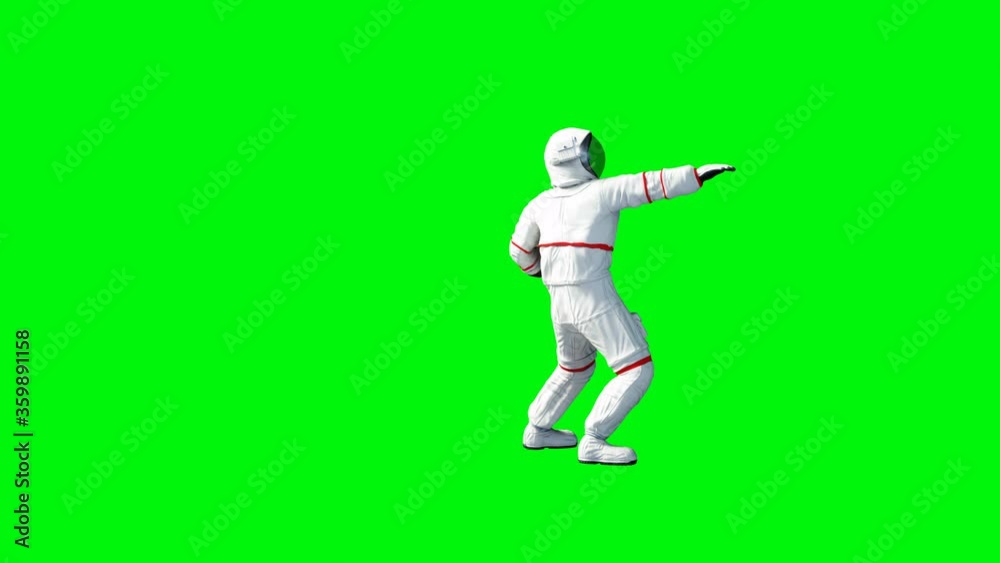 Funny astronaut dancing . Green screen. Realistic 4k animation.