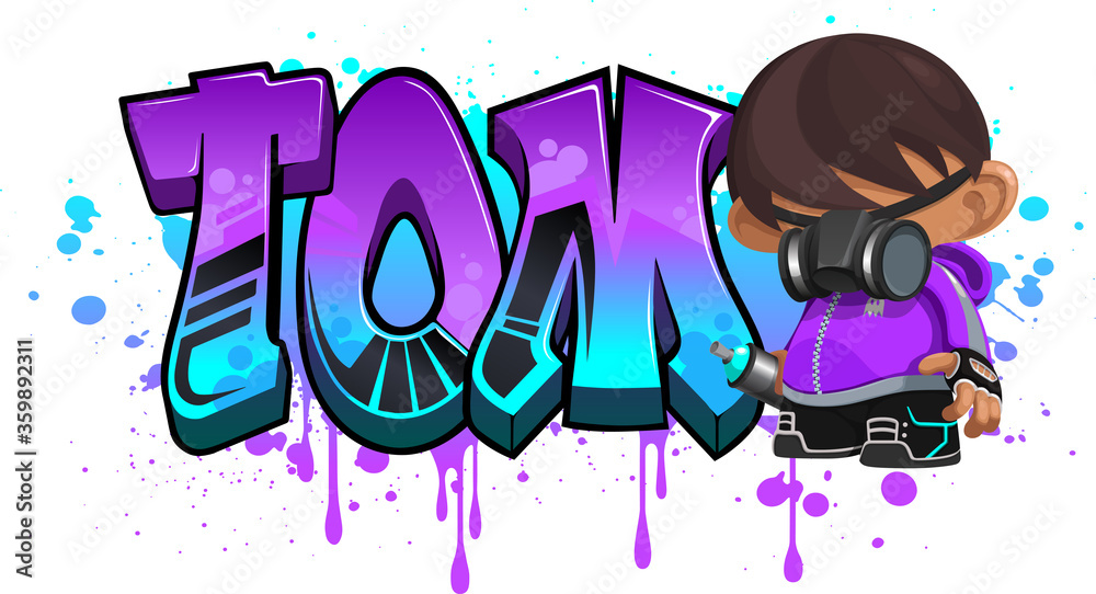Tom. A cool Graffiti Name illustration inspired by graffiti and street art  culture. Vivid vibrant colors, immaculate style, perfect balance.  Stock-Illustration | Adobe Stock