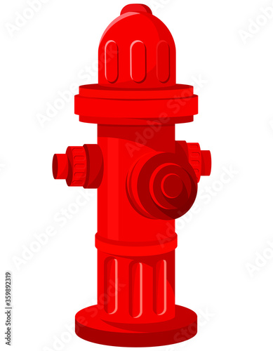 Red hydrant isolated on white background. Fire equipment in cartoon style.