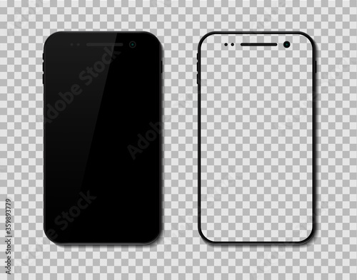 Vector mockup screen phone on isolated background. Smartphone device icon with blank display. Mobile phone in front view for app. Digital template of cell phone for design interface. Modern telephone