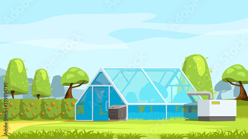 greenhouse in beautiful nature landscape