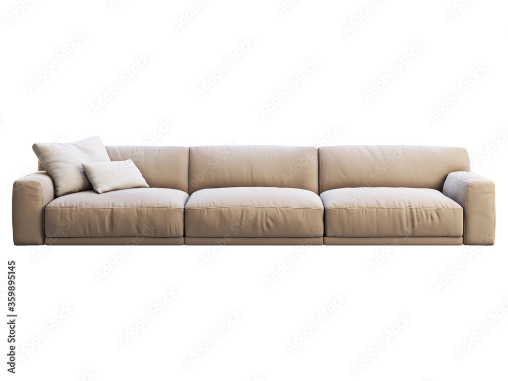 Modern beige fabric sofa with pillows. 3d render. Modern beige fabric sofa with pillows. 3d render.