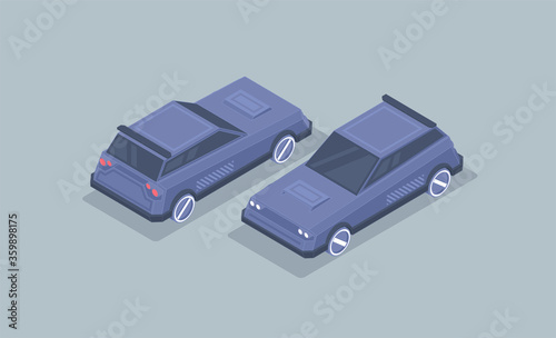 Flat isometric high quality vector modern design car. Vector urban transport. Isometric selection of vehicle.