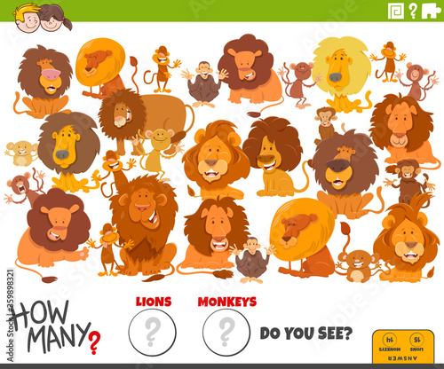 how many lions and monkeys educational task for children