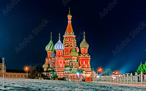 St Basil's Cathedral in Moscow. Night on Red Square. 