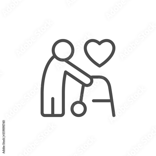 Aged people support line outline icon