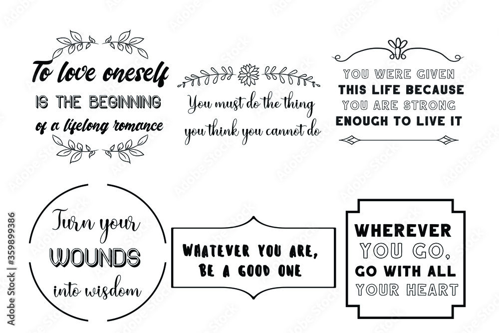 Set of Calligraphy Positive Quotes Sayings for print about Strenght