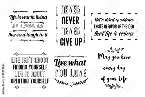 Set of Calligraphy Positive Quotes Sayings for print about Strenght