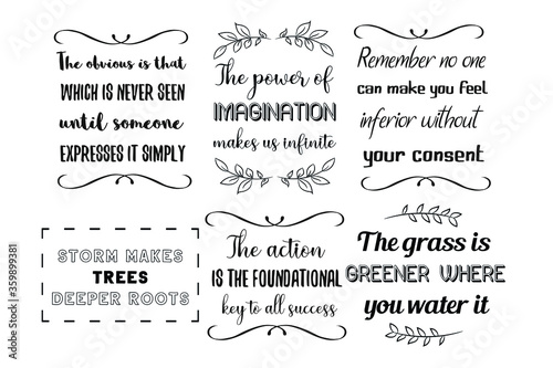 Set of Calligraphy Positive Quotes Sayings for print about Strenght