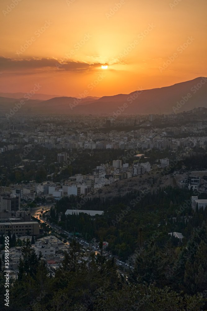 The city of Shiraz during sunset.
