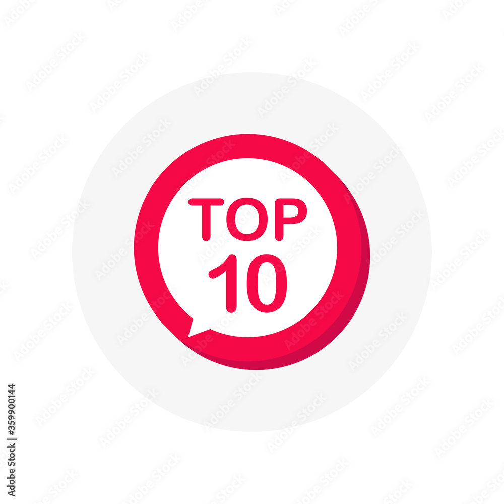Top 10 red sign. Button Design in Flat Style on white background. Vector illustration. Top 10 red sign. Button Design in Flat Style on white background. Vector illustration.