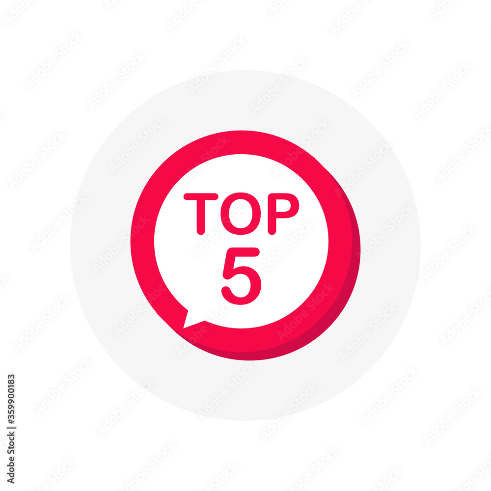 Top 5 red sign. Button Design in Flat Style on white background. Vector illustration. Top 5 red sign. Button Design in Flat Style on white background. Vector illustration.