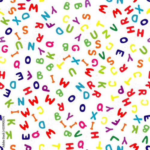 Vector illustration. Seamless pattern of colorful English letters
