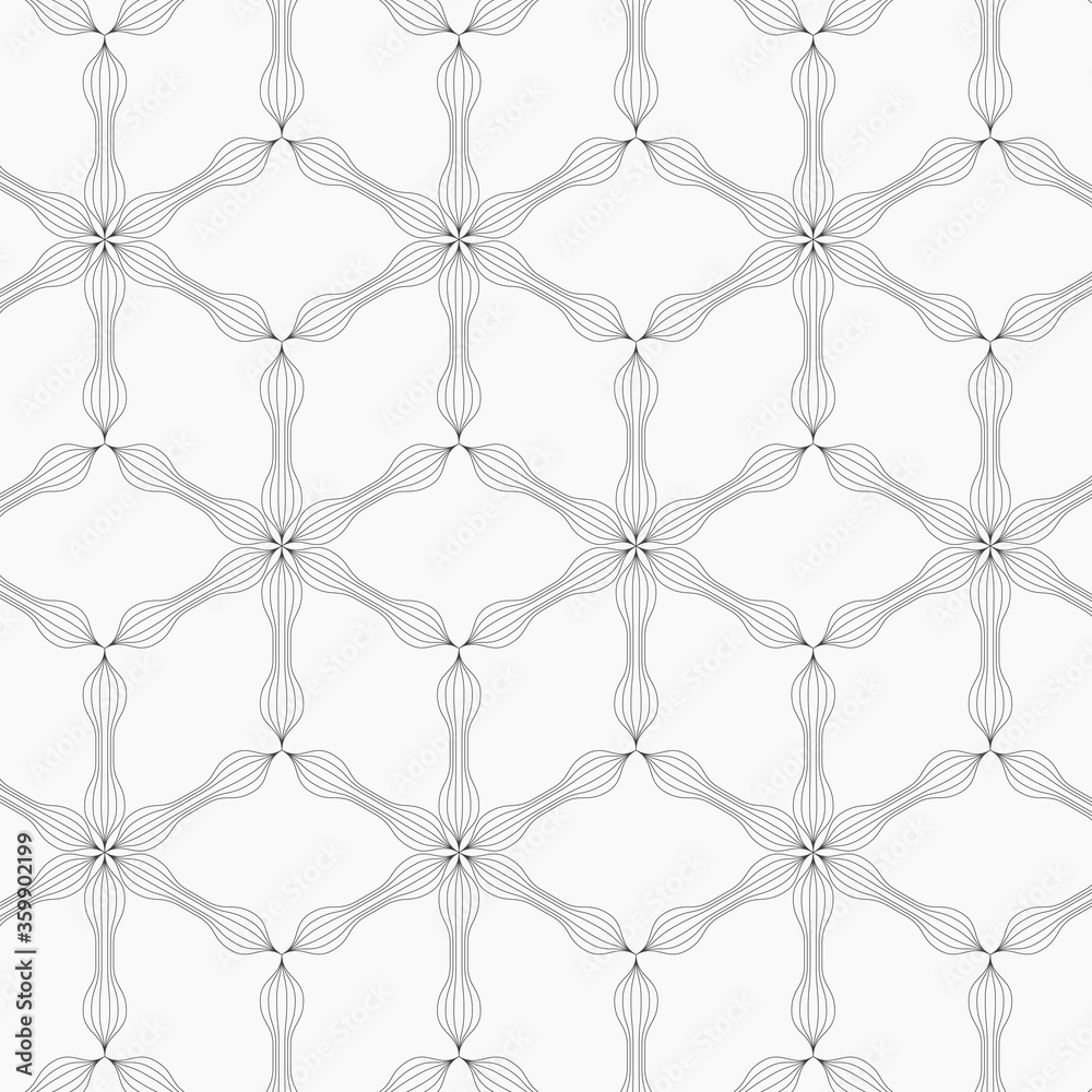 Naklejka premium linear vector pattern, repeating abstract leaves, gray line of leaf or flower, floral. graphic clean design for fabric, event, wallpaper etc. pattern is on swatches panel.