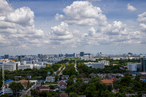 Bangkok city building view from roof top bar on hotel. Sky top view of Bangkok, Thailand 2020