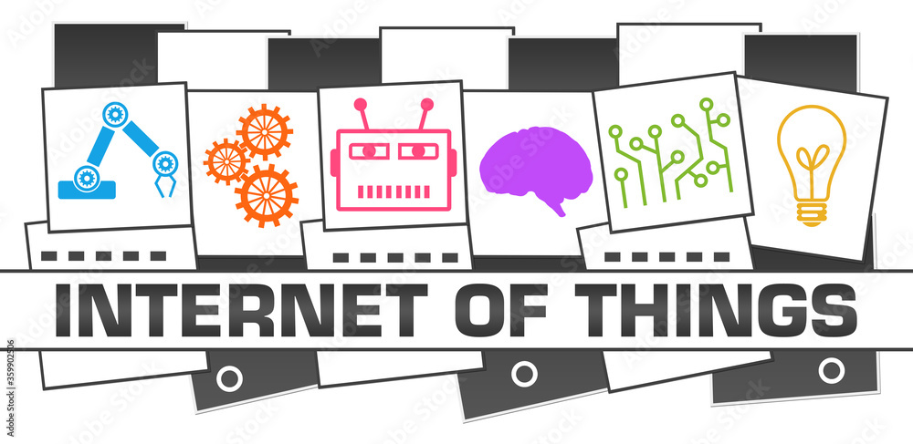 Naklejka premium Internet Of Things Dark Colorful AI Symbols Squares Grid 